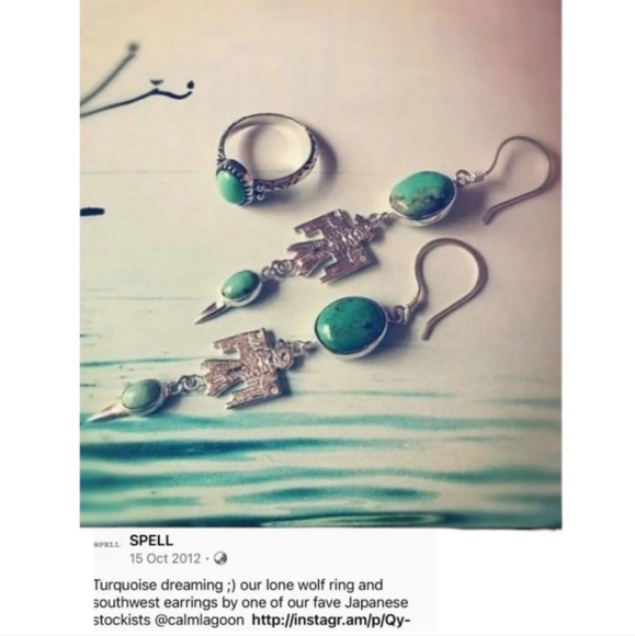 Vintage Spell Designs RARE Bohemian Genuine Turquoise Silvertone Drop Earrings - Picture 6 of 7